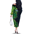 Canberra Raiders Family Matching Off The Shoulder Long Sleeve Dress and Hawaiian Shirt Polynesian Tribal Tattoo Pacific Sport Art
