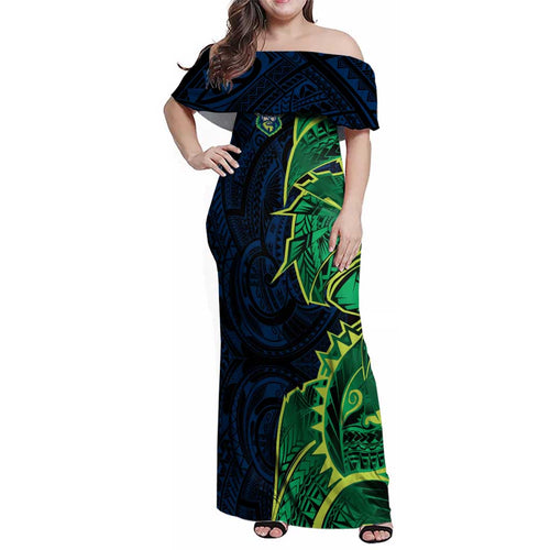 Canberra Raiders Family Matching Off Shoulder Maxi Dress and Hawaiian Shirt Polynesian Tribal Tattoo Pacific Sport Art
