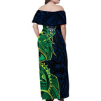 Canberra Raiders Family Matching Off Shoulder Maxi Dress and Hawaiian Shirt Polynesian Tribal Tattoo Pacific Sport Art
