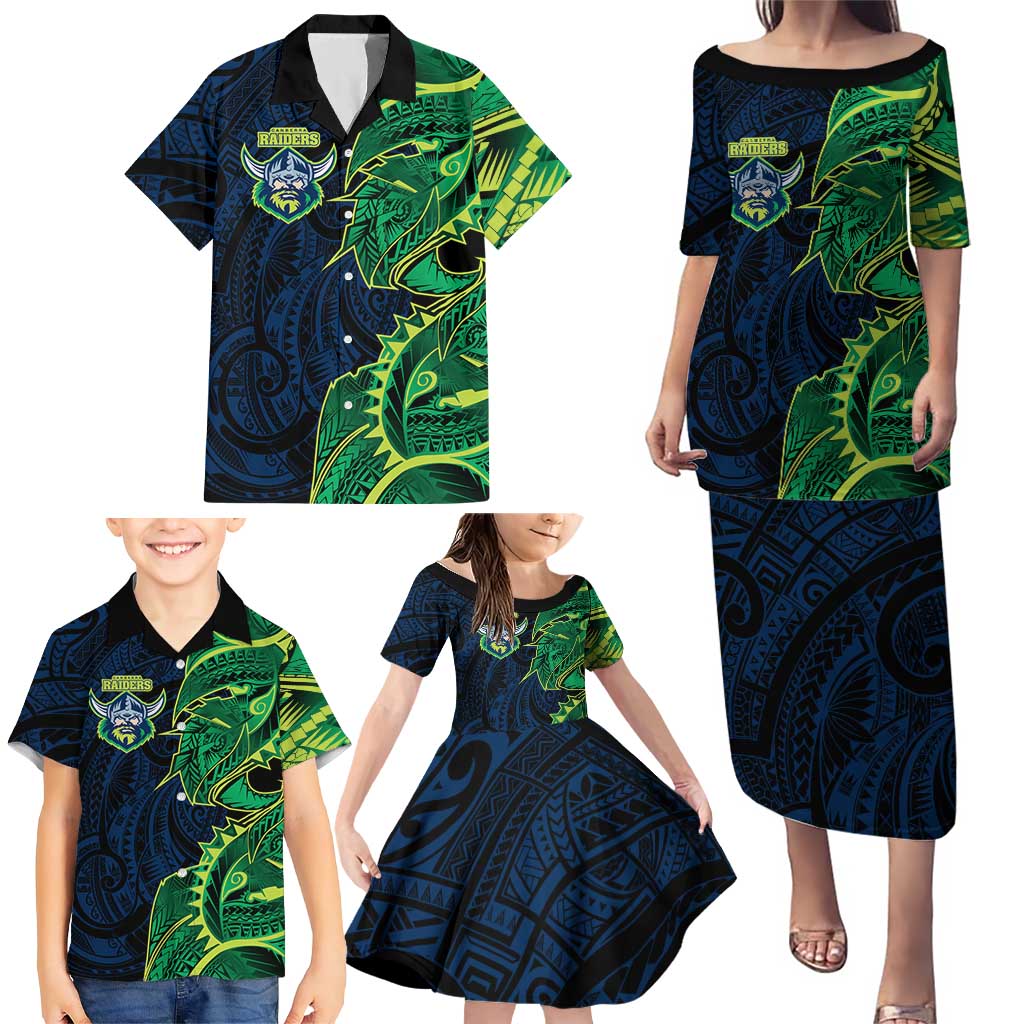 Canberra Raiders Family Matching Puletasi and Hawaiian Shirt Polynesian Tribal Tattoo Pacific Sport Art