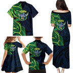 Canberra Raiders Family Matching Puletasi and Hawaiian Shirt Polynesian Tribal Tattoo Pacific Sport Art