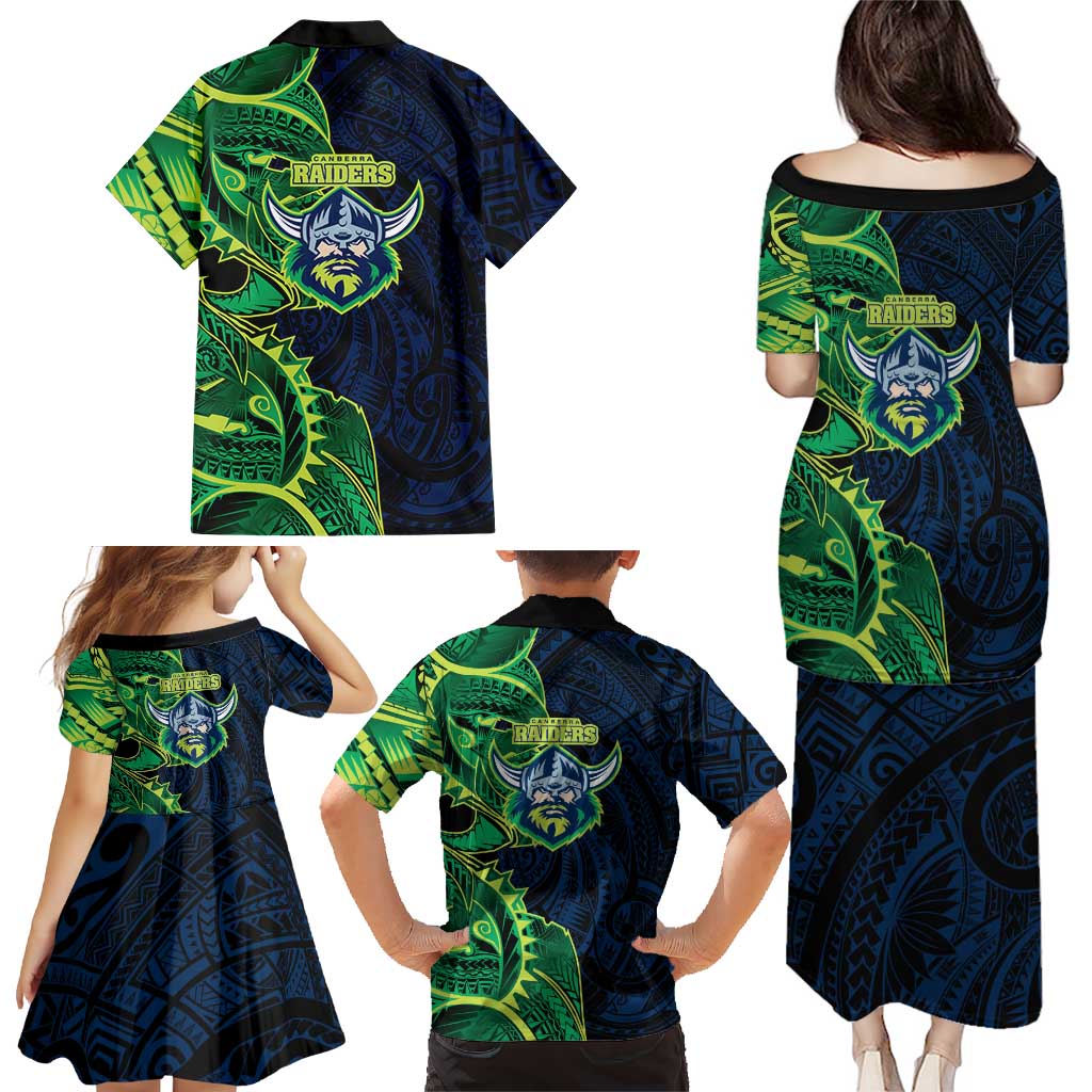 Canberra Raiders Family Matching Puletasi and Hawaiian Shirt Polynesian Tribal Tattoo Pacific Sport Art