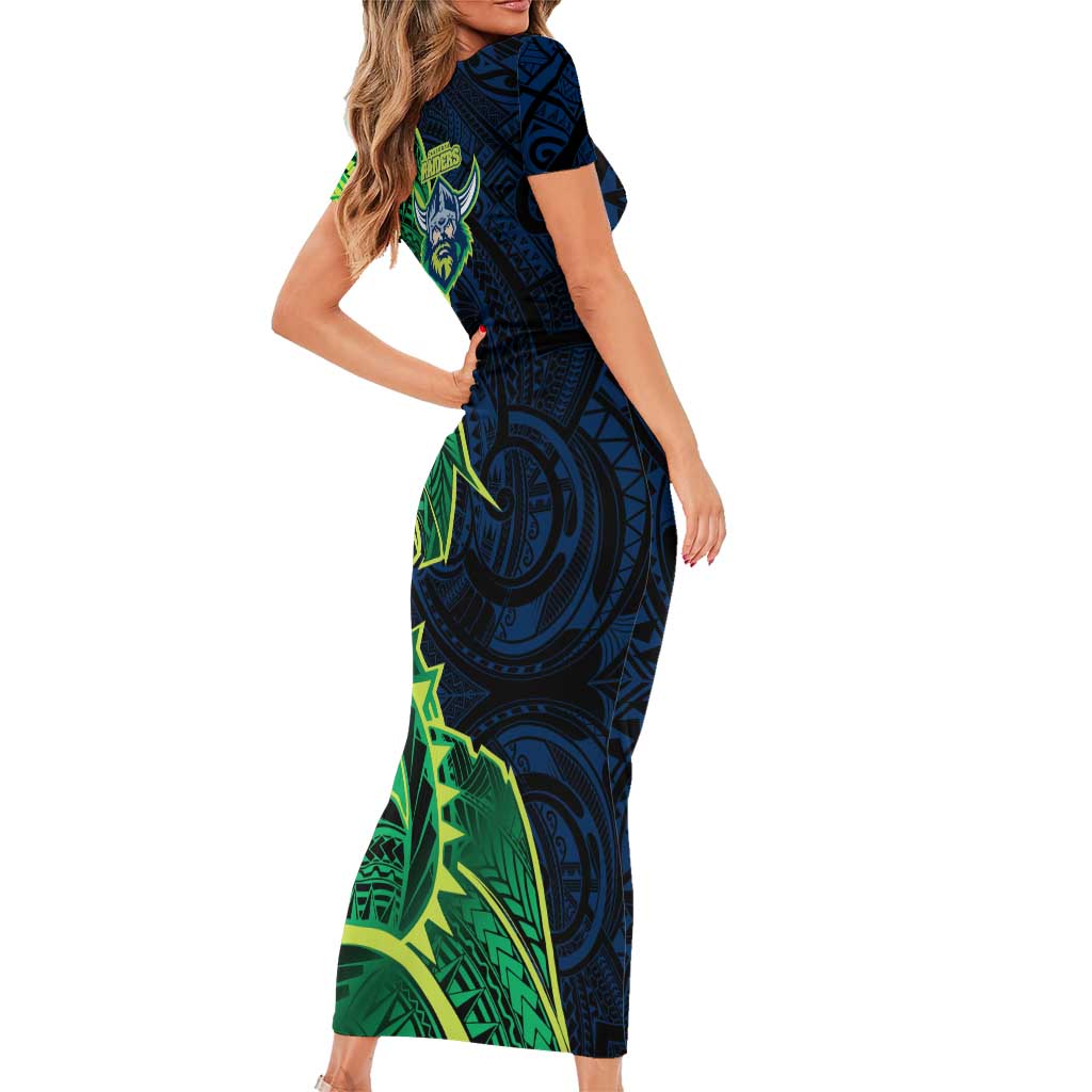 Canberra Raiders Family Matching Short Sleeve Bodycon Dress and Hawaiian Shirt Polynesian Tribal Tattoo Pacific Sport Art