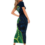 Canberra Raiders Family Matching Short Sleeve Bodycon Dress and Hawaiian Shirt Polynesian Tribal Tattoo Pacific Sport Art