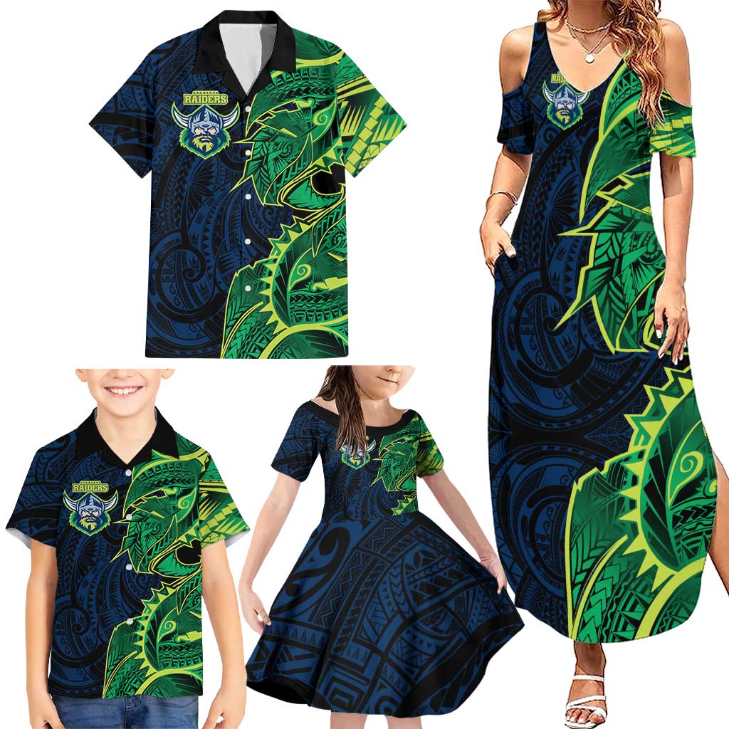 Canberra Raiders Family Matching Summer Maxi Dress and Hawaiian Shirt Polynesian Tribal Tattoo Pacific Sport Art