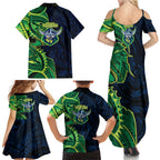 Canberra Raiders Family Matching Summer Maxi Dress and Hawaiian Shirt Polynesian Tribal Tattoo Pacific Sport Art