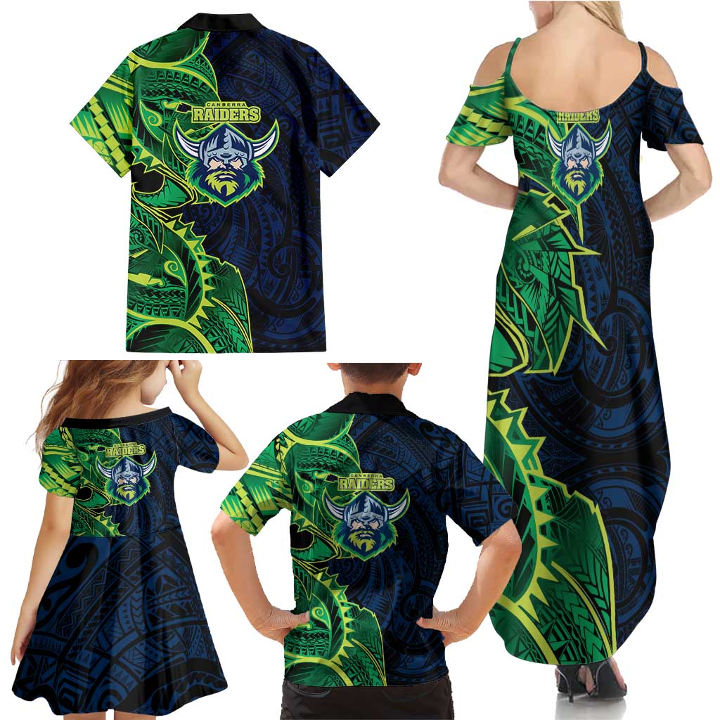 Canberra Raiders Family Matching Summer Maxi Dress and Hawaiian Shirt Polynesian Tribal Tattoo Pacific Sport Art