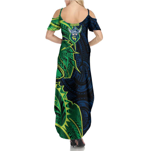 Canberra Raiders Family Matching Summer Maxi Dress and Hawaiian Shirt Polynesian Tribal Tattoo Pacific Sport Art