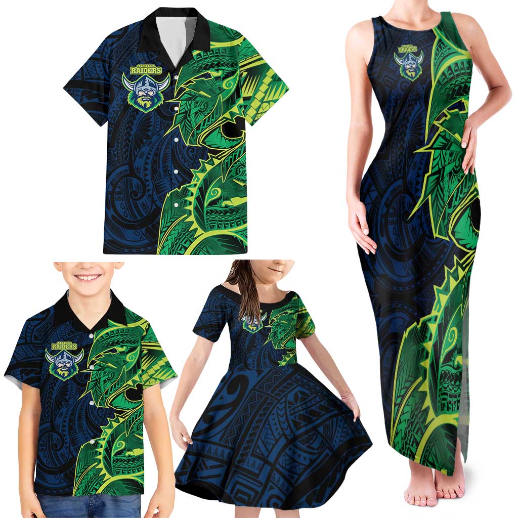 Canberra Raiders Family Matching Tank Maxi Dress and Hawaiian Shirt Polynesian Tribal Tattoo Pacific Sport Art