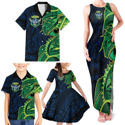 Canberra Raiders Family Matching Tank Maxi Dress and Hawaiian Shirt Polynesian Tribal Tattoo Pacific Sport Art