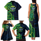 Canberra Raiders Family Matching Tank Maxi Dress and Hawaiian Shirt Polynesian Tribal Tattoo Pacific Sport Art