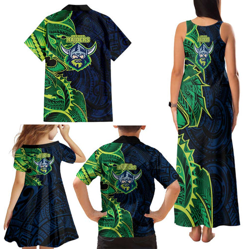 Canberra Raiders Family Matching Tank Maxi Dress and Hawaiian Shirt Polynesian Tribal Tattoo Pacific Sport Art