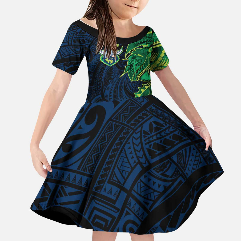 Canberra Raiders Kid Short Sleeve Dress Polynesian Tribal Tattoo Pacific Sport Art