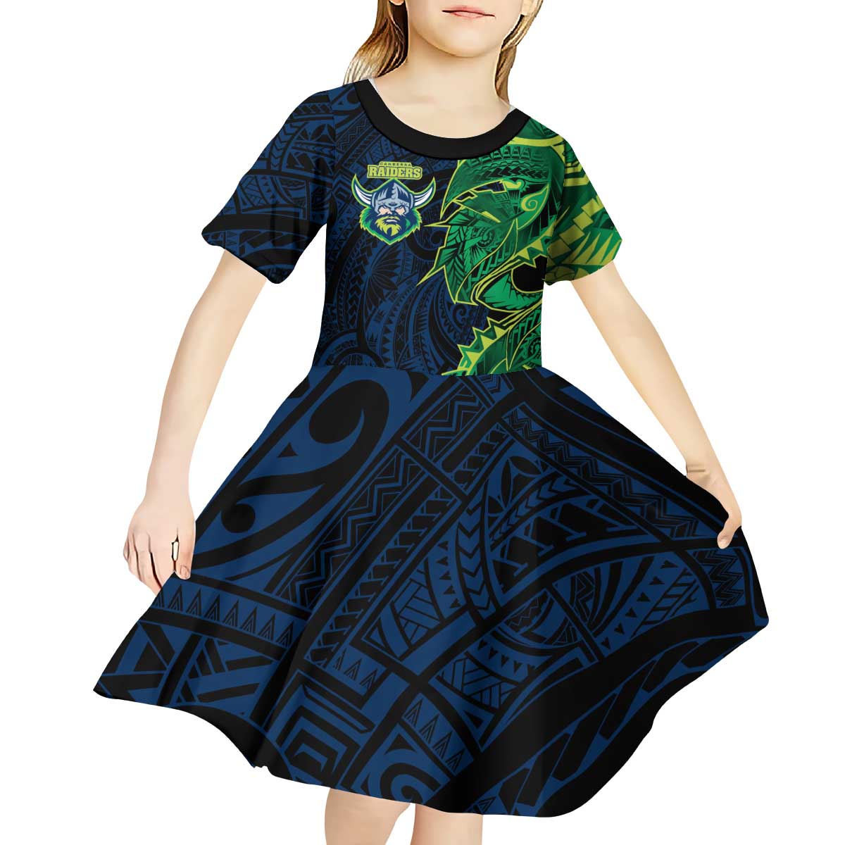 Canberra Raiders Kid Short Sleeve Dress Polynesian Tribal Tattoo Pacific Sport Art