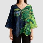 Canberra Raiders Kimono Sleeve Blouse Polynesian Tribal Tattoo Pacific Sport Art