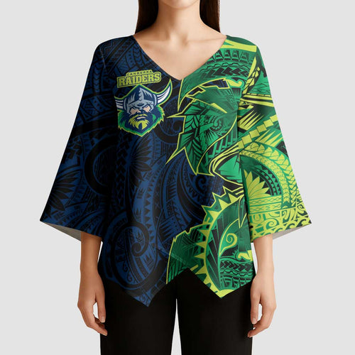 Canberra Raiders Kimono Sleeve Blouse Polynesian Tribal Tattoo Pacific Sport Art