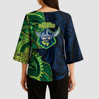 Canberra Raiders Kimono Sleeve Blouse Polynesian Tribal Tattoo Pacific Sport Art