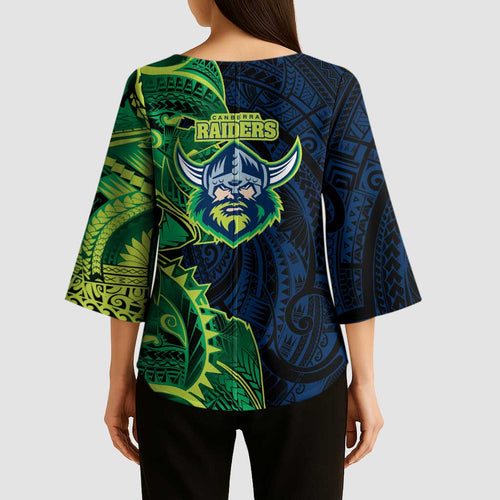 Canberra Raiders Kimono Sleeve Blouse Polynesian Tribal Tattoo Pacific Sport Art