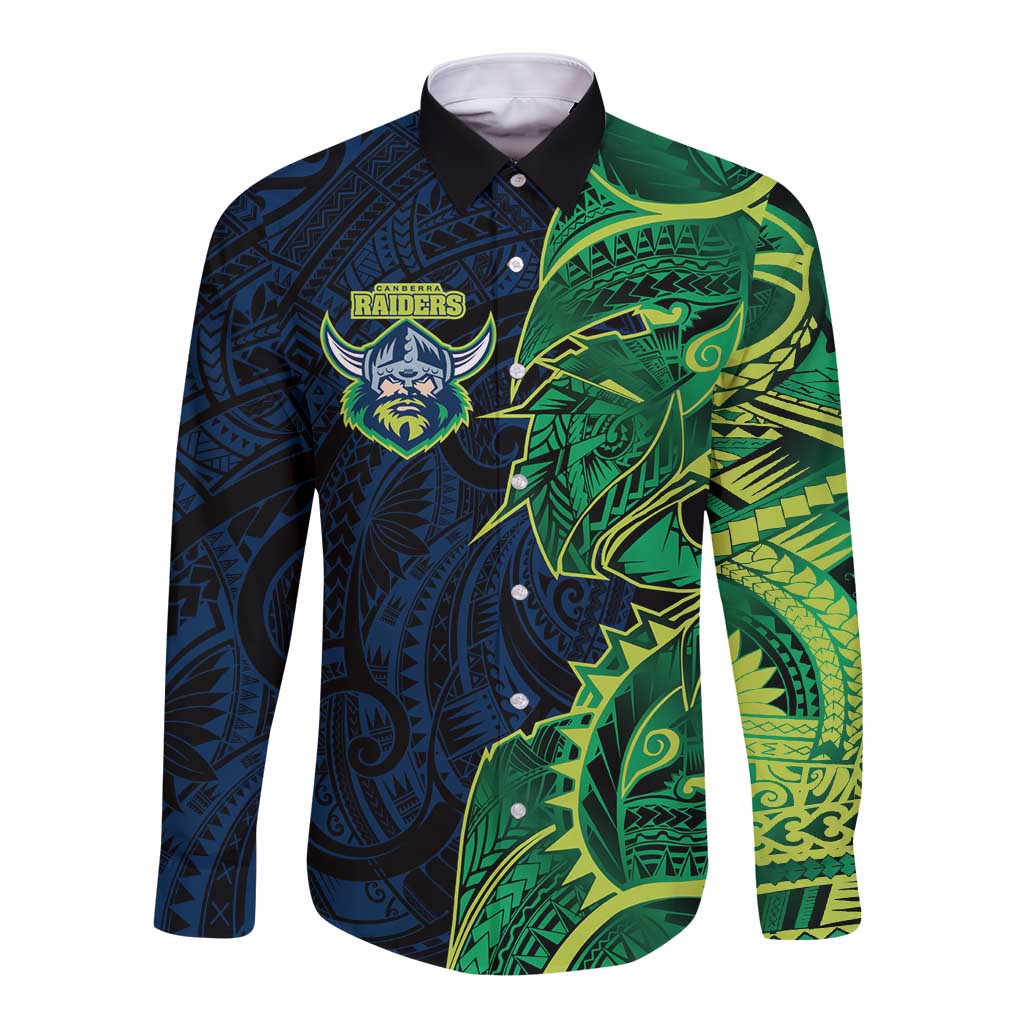 Canberra Raiders Long Sleeve Button Shirt Polynesian Tribal Tattoo Pacific Sport Art
