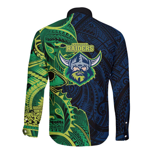 Canberra Raiders Long Sleeve Button Shirt Polynesian Tribal Tattoo Pacific Sport Art