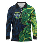 Canberra Raiders Long Sleeve Polo Shirt Polynesian Tribal Tattoo Pacific Sport Art