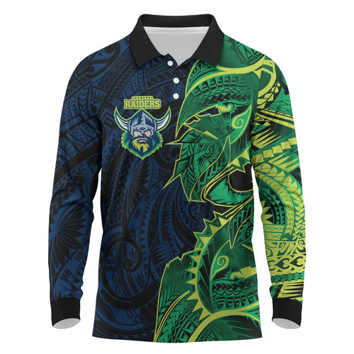 Canberra Raiders Long Sleeve Polo Shirt Polynesian Tribal Tattoo Pacific Sport Art