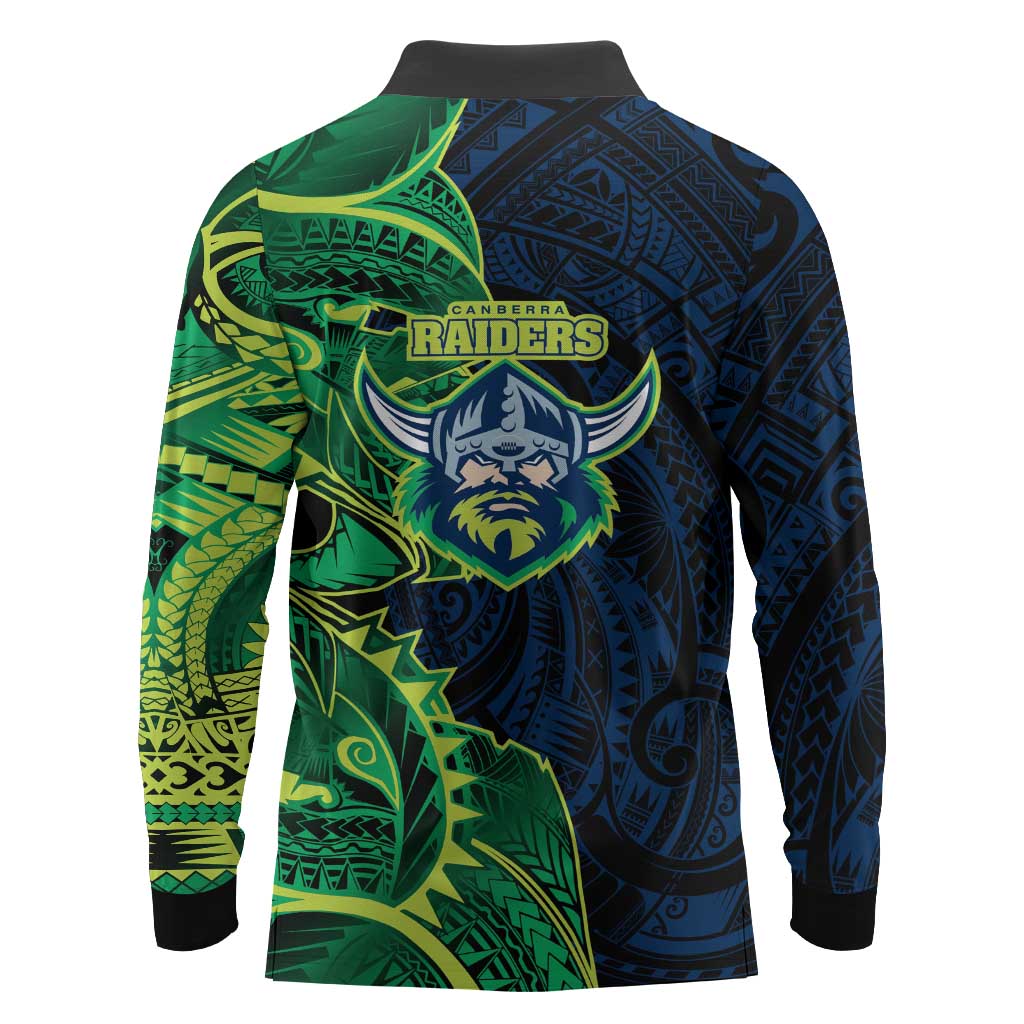 Canberra Raiders Long Sleeve Polo Shirt Polynesian Tribal Tattoo Pacific Sport Art