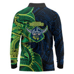 Canberra Raiders Long Sleeve Polo Shirt Polynesian Tribal Tattoo Pacific Sport Art