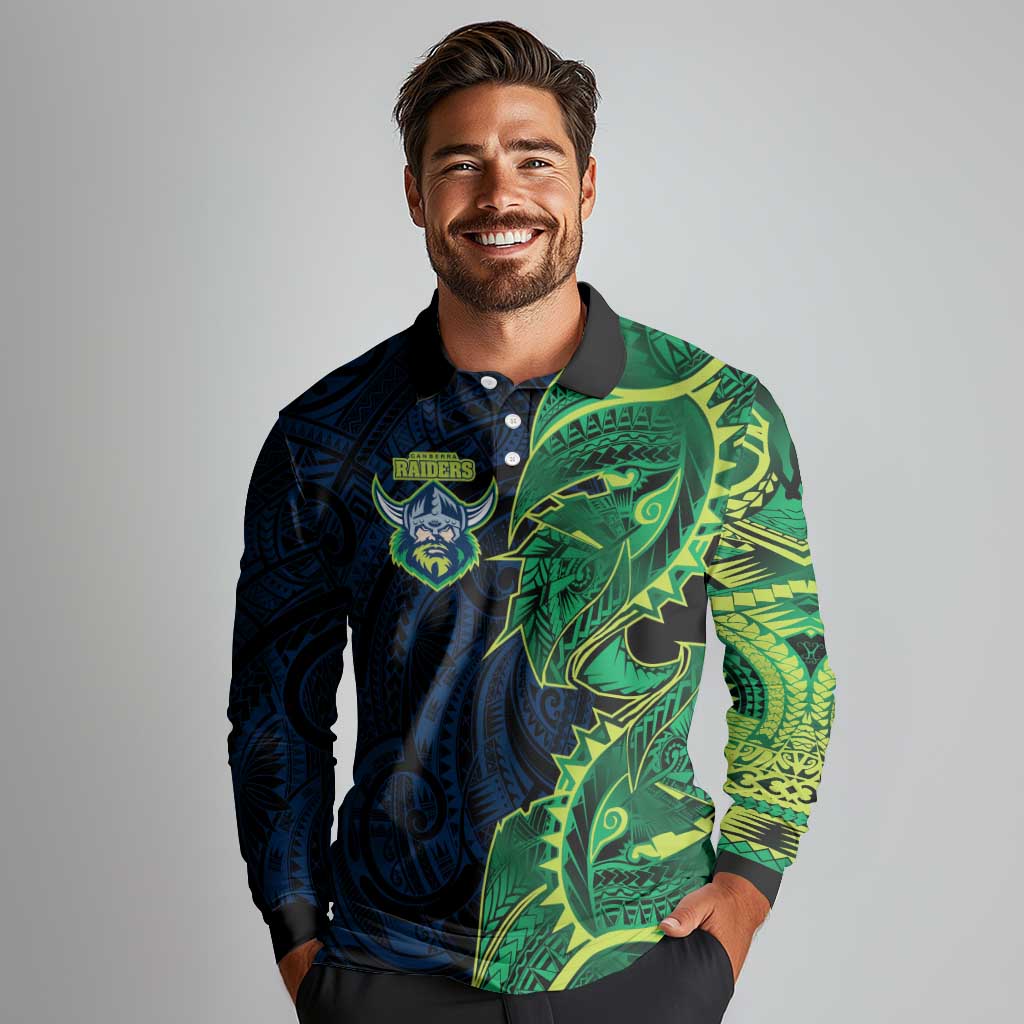 Canberra Raiders Long Sleeve Polo Shirt Polynesian Tribal Tattoo Pacific Sport Art