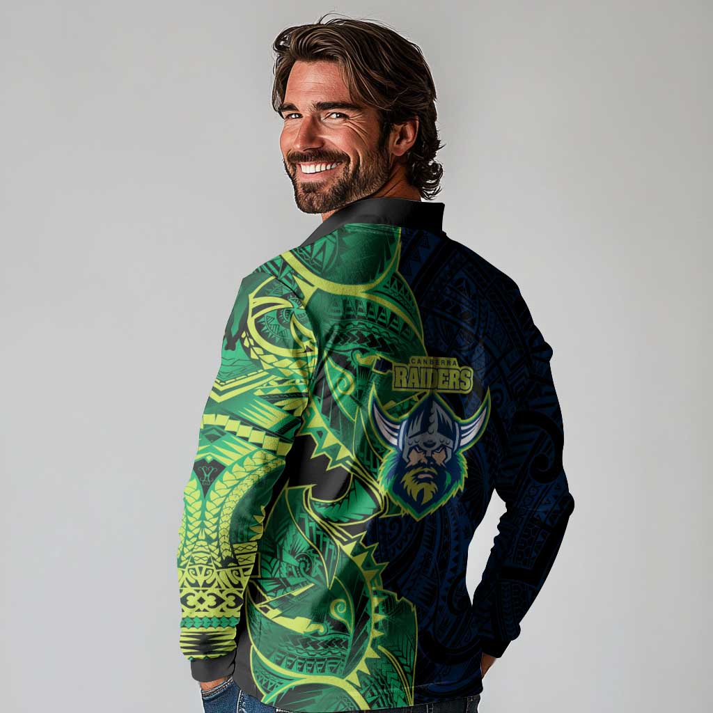Canberra Raiders Long Sleeve Polo Shirt Polynesian Tribal Tattoo Pacific Sport Art