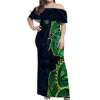 Canberra Raiders Off Shoulder Maxi Dress Polynesian Tribal Tattoo Pacific Sport Art