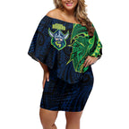 Canberra Raiders Off Shoulder Short Dress Polynesian Tribal Tattoo Pacific Sport Art