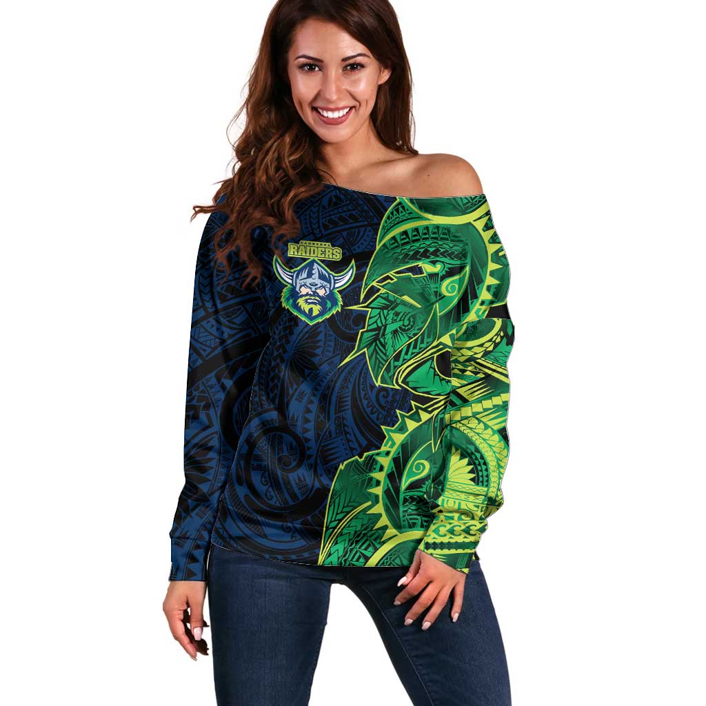 Canberra Raiders Off Shoulder Sweater Polynesian Tribal Tattoo Pacific Sport Art