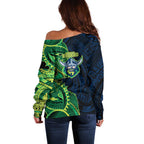 Canberra Raiders Off Shoulder Sweater Polynesian Tribal Tattoo Pacific Sport Art