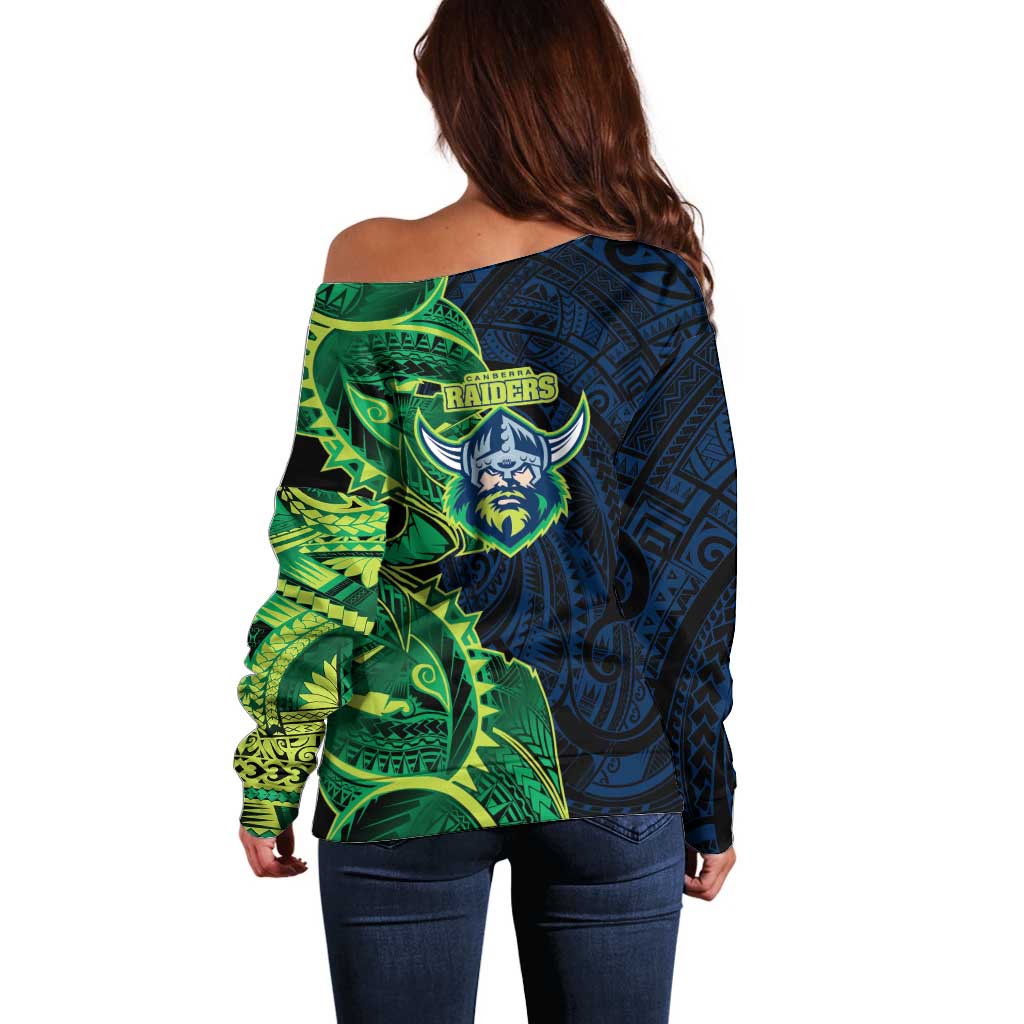 Canberra Raiders Off Shoulder Sweater Polynesian Tribal Tattoo Pacific Sport Art