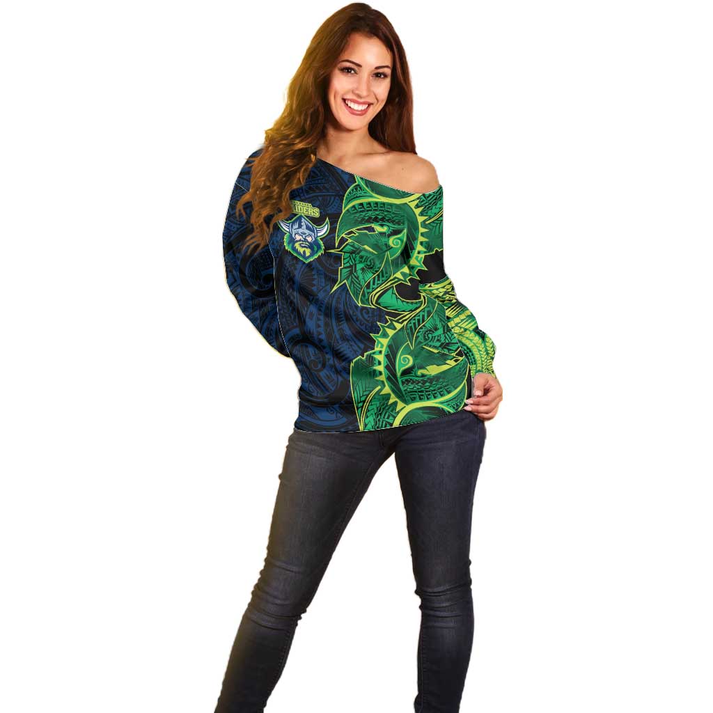 Canberra Raiders Off Shoulder Sweater Polynesian Tribal Tattoo Pacific Sport Art