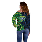 Canberra Raiders Off Shoulder Sweater Polynesian Tribal Tattoo Pacific Sport Art