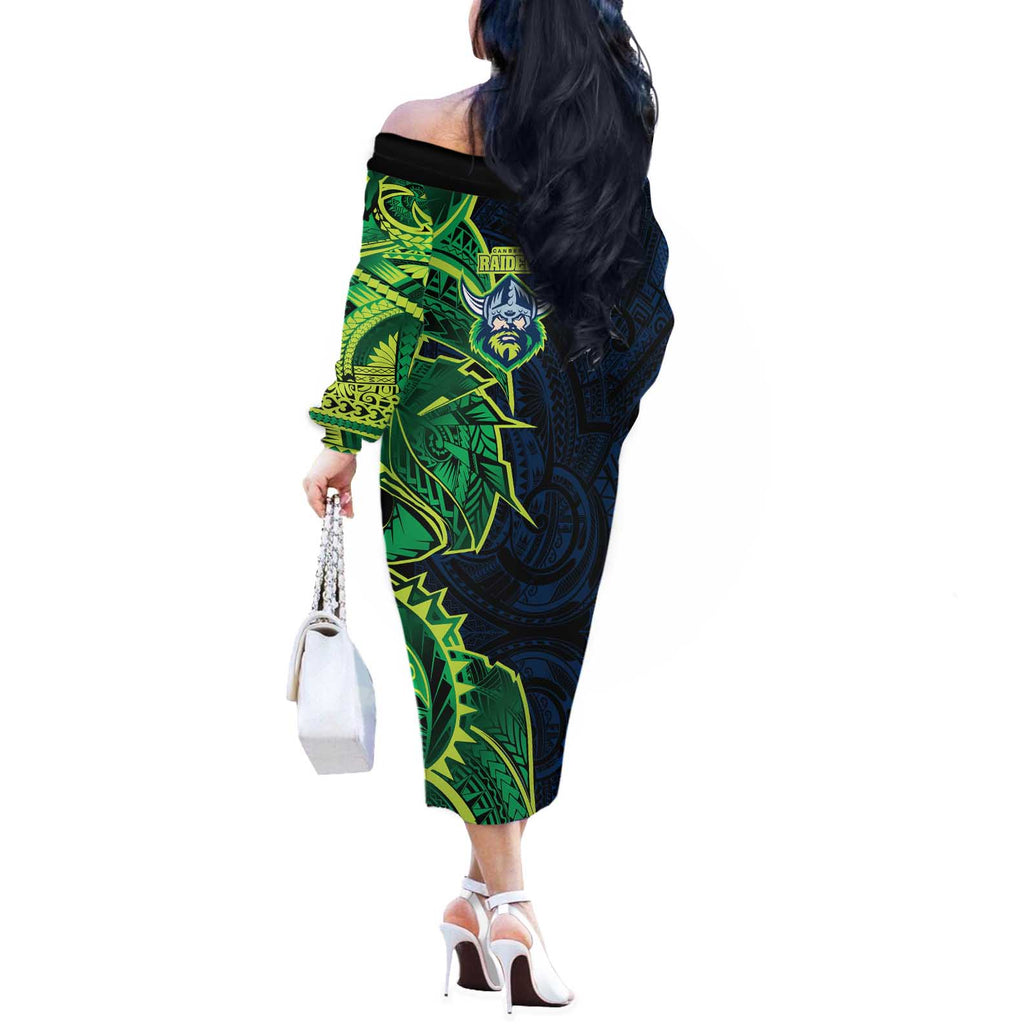 Canberra Raiders Off The Shoulder Long Sleeve Dress Polynesian Tribal Tattoo Pacific Sport Art