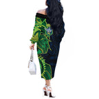 Canberra Raiders Off The Shoulder Long Sleeve Dress Polynesian Tribal Tattoo Pacific Sport Art