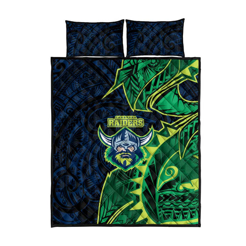 Canberra Raiders Quilt Bed Set Polynesian Tribal Tattoo Pacific Sport Art