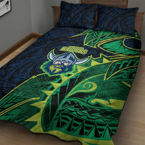 Canberra Raiders Quilt Bed Set Polynesian Tribal Tattoo Pacific Sport Art