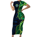 Canberra Raiders Short Sleeve Bodycon Dress Polynesian Tribal Tattoo Pacific Sport Art