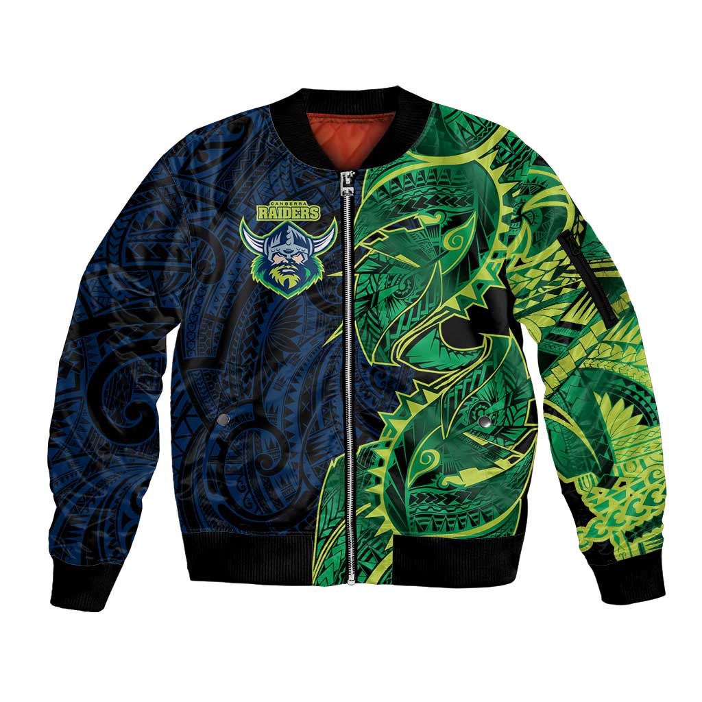 Canberra Raiders Sleeve Zip Bomber Jacket Polynesian Tribal Tattoo Pacific Sport Art