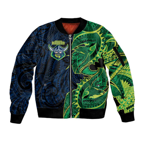 Canberra Raiders Sleeve Zip Bomber Jacket Polynesian Tribal Tattoo Pacific Sport Art