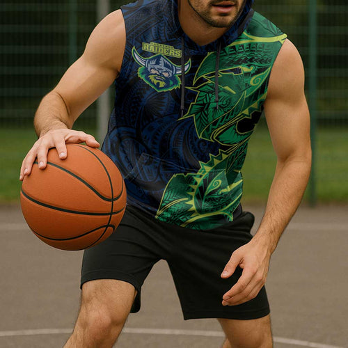 Canberra Raiders Sleeveless Hoodie Polynesian Tribal Tattoo Pacific Sport Art