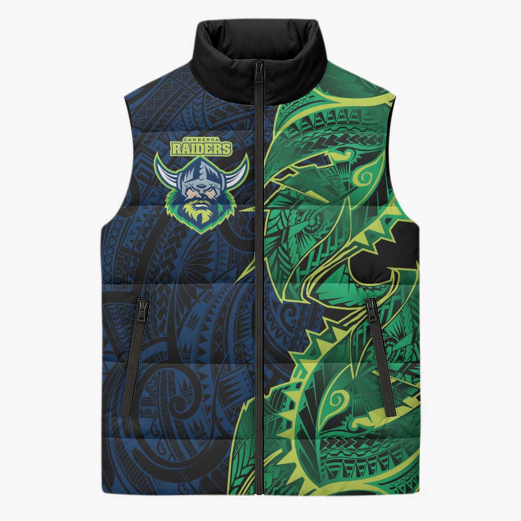 Canberra Raiders Sleeveless Puffer Jacket Polynesian Tribal Tattoo Pacific Sport Art
