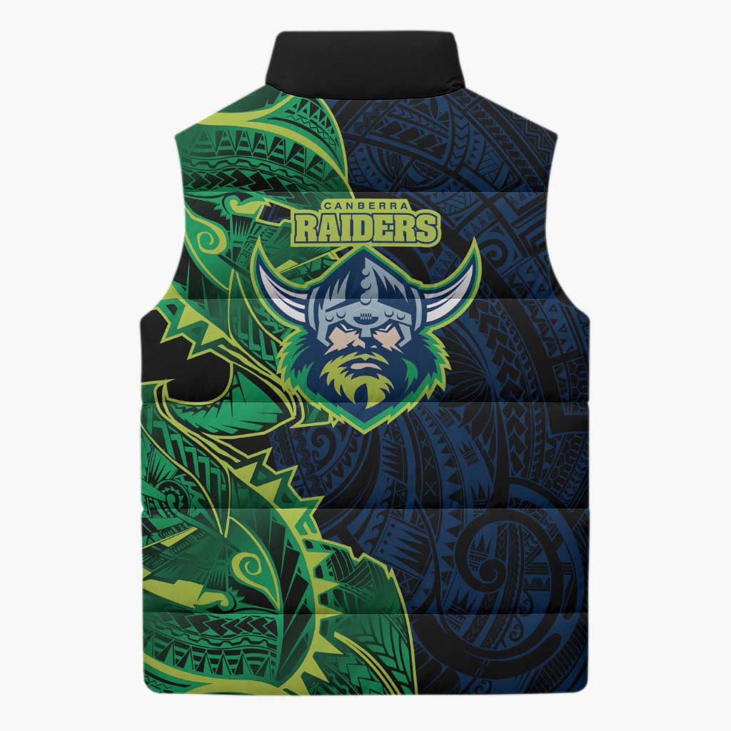 Canberra Raiders Sleeveless Puffer Jacket Polynesian Tribal Tattoo Pacific Sport Art