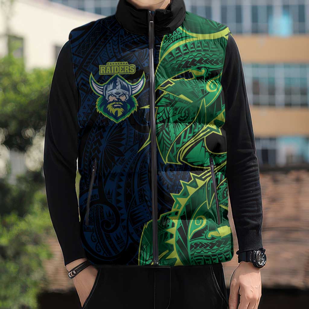 Canberra Raiders Sleeveless Puffer Jacket Polynesian Tribal Tattoo Pacific Sport Art