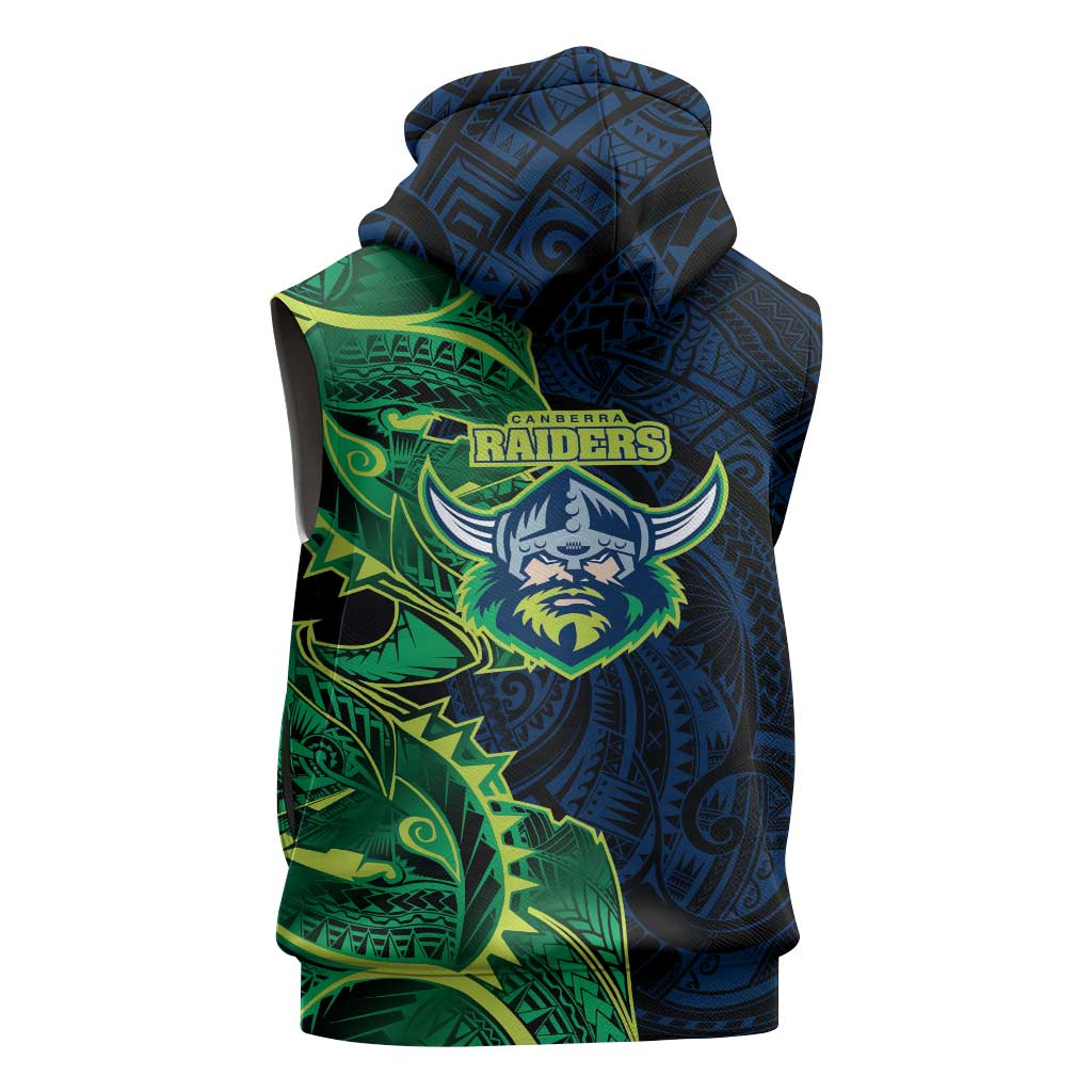 Canberra Raiders Sleeveless Zip Hoodie Polynesian Tribal Tattoo Pacific Sport Art