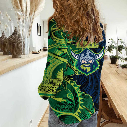 Canberra Raiders Women Casual Shirt Polynesian Tribal Tattoo Pacific Sport Art